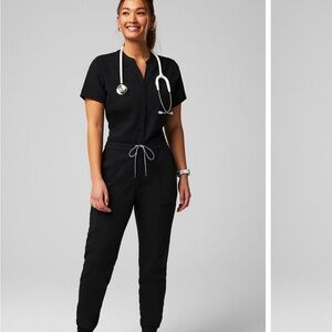 Fabletics Black Short-Sleeve Utility Jumpsuit